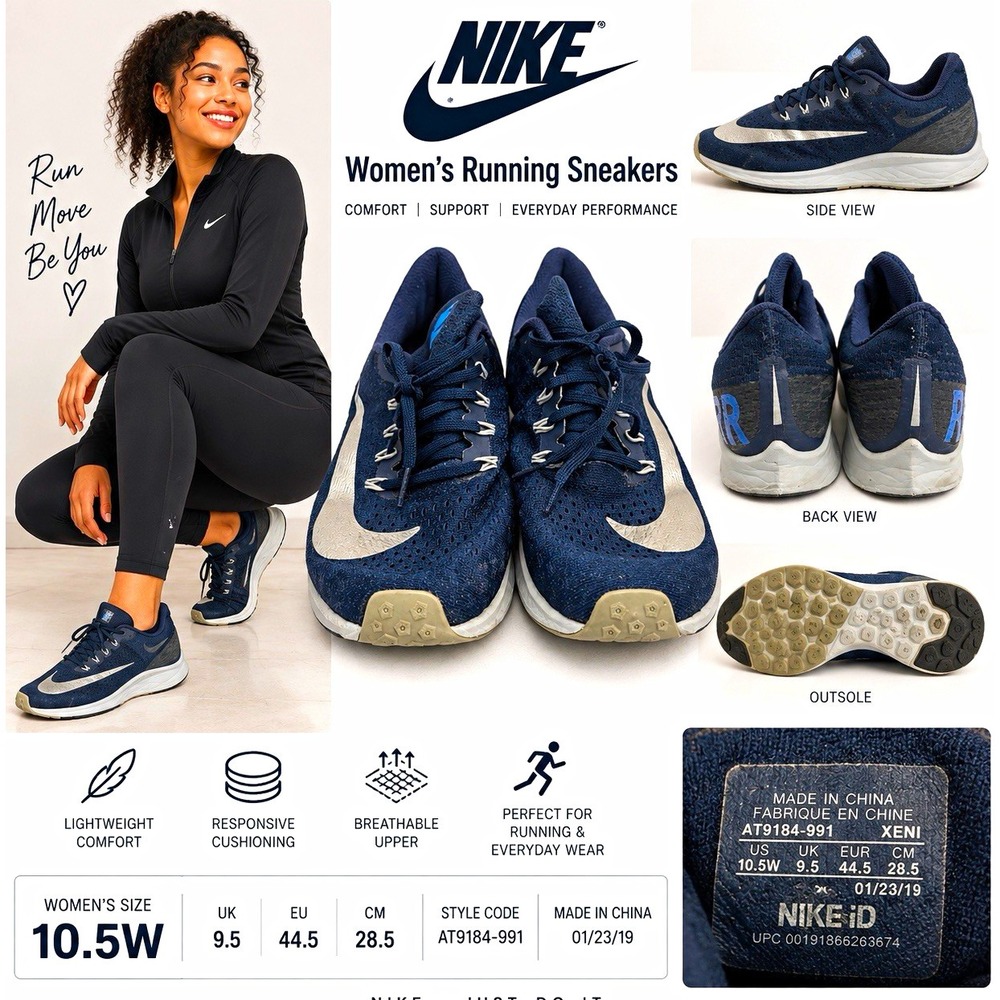 Nike Zoom Pegasus Low Top Navy/silver Metallic colorway Lace-Up Running Sneaker